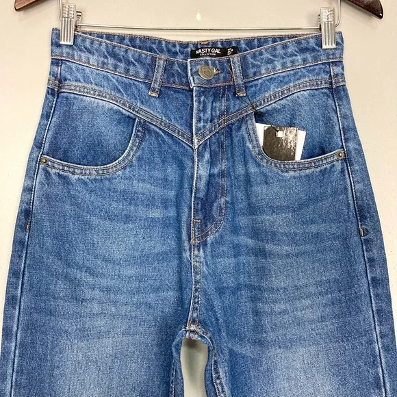 Nasty Gal Yoke Detail Straight Jeans Women’s Size 6 High Rise Western Retro Boho - Picture 2 of 8